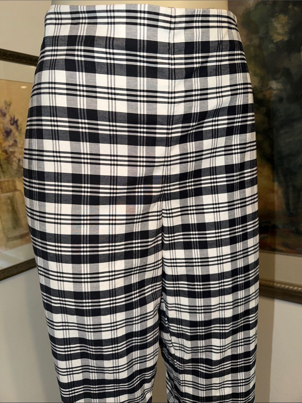 PANTS - TALBOTS Black & White Plaid Side Zip Cotton Pants Size 14 - Picture 3 of 11